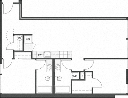 Floor plan for 2 beds, 2 baths, 917 sqft